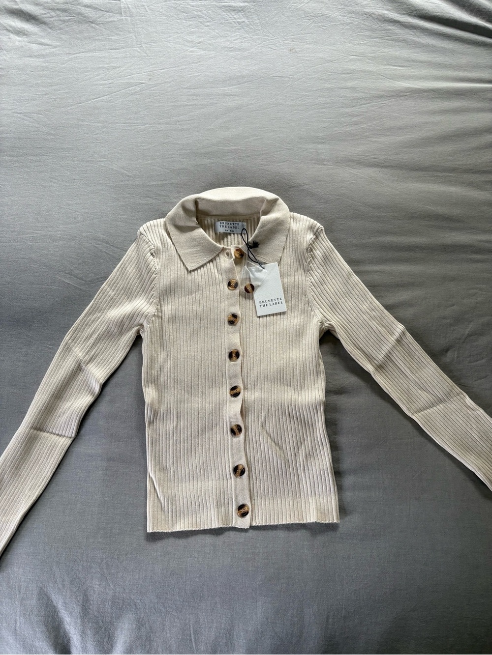 Brunette the Label -  Cream Ribbed Button-Down Sweater (NWT)